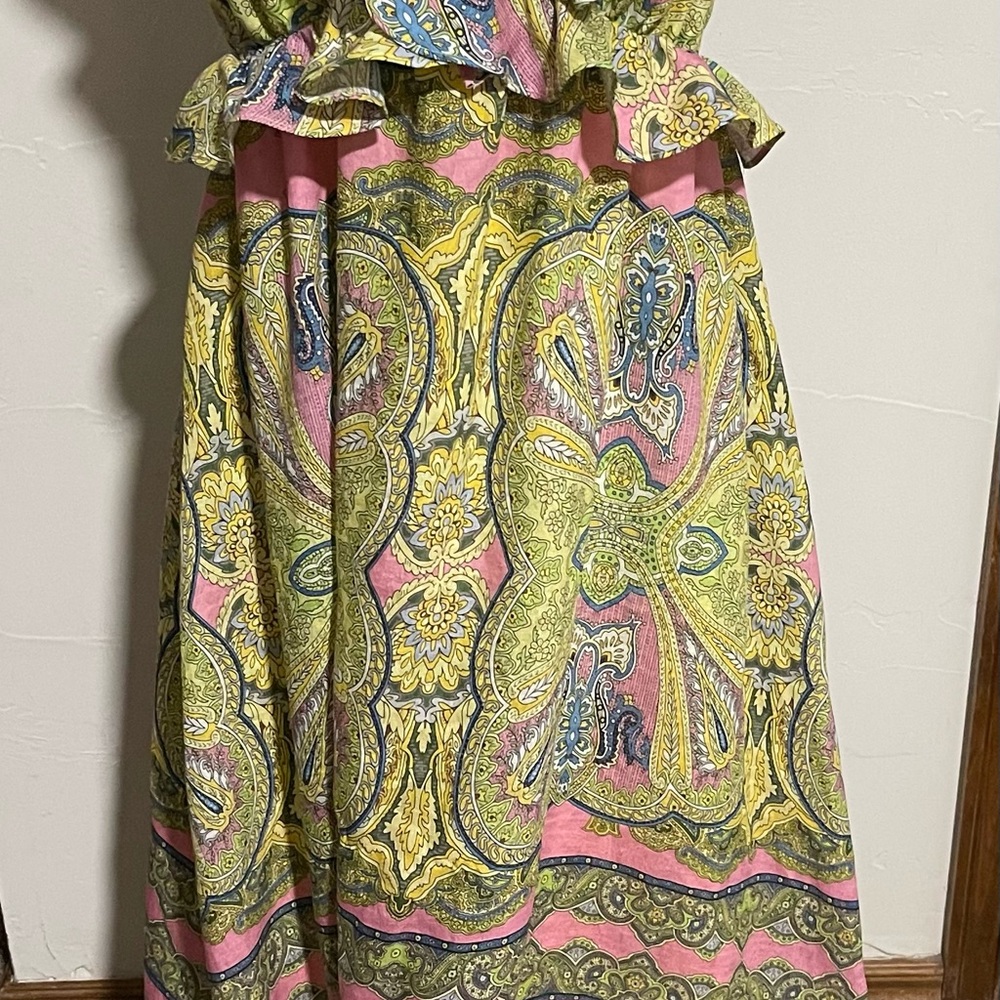 Elegant Paisley Print Dress in Pink and Green
